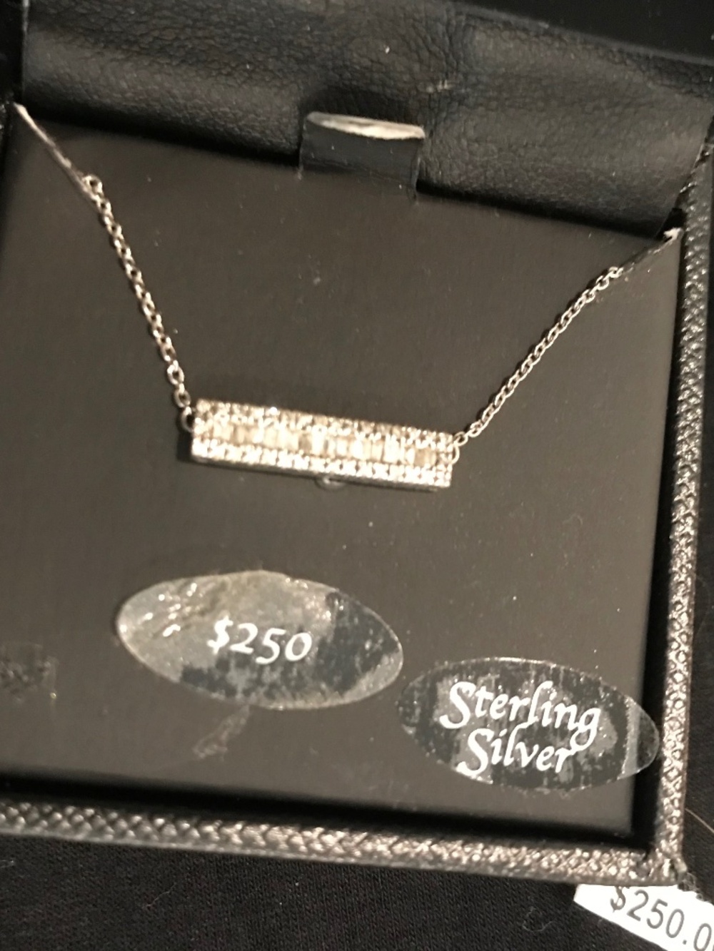 Diamond bar necklace baguettes and round stones